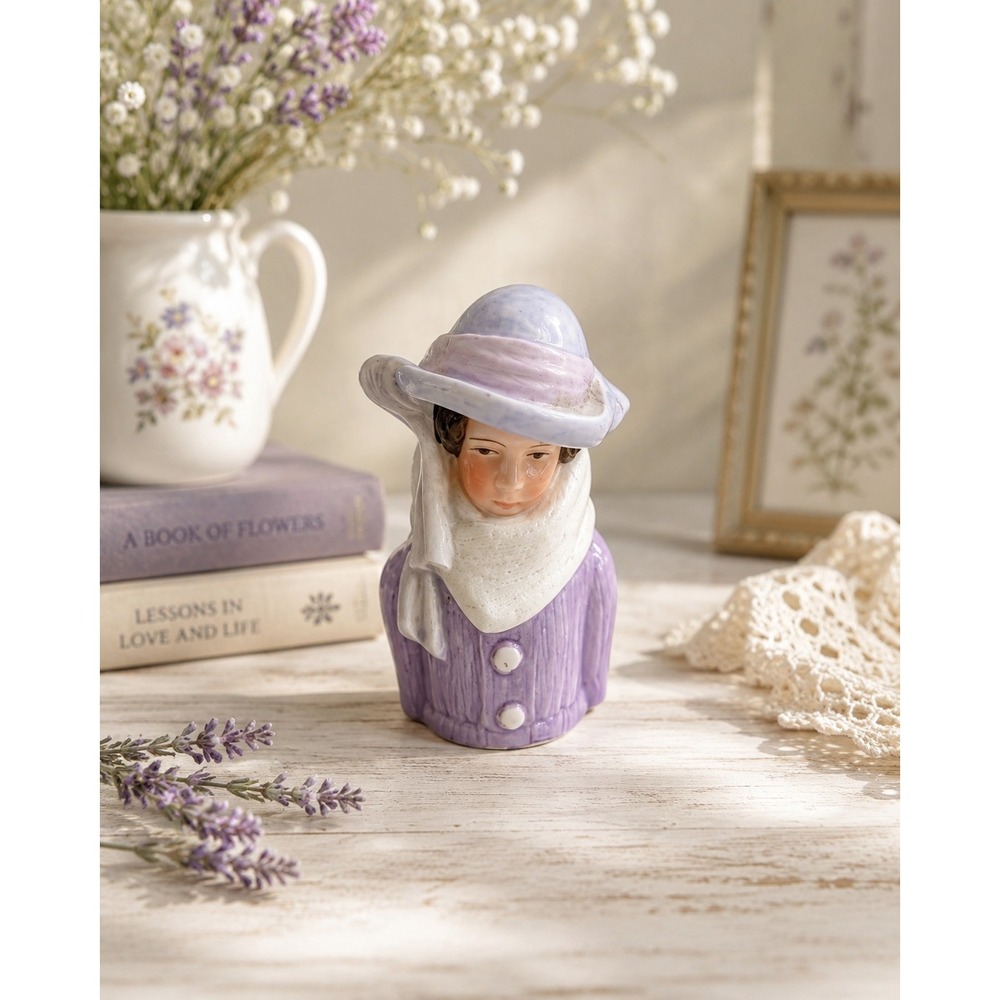 Avon 1983 Vintage Porcelain Lady Bust Figurine Lavender Hat Victorian